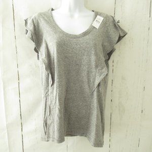 New Ann Taylor LOFT Top L Large Gray Ruffle Short Sleeve Boho Peasant